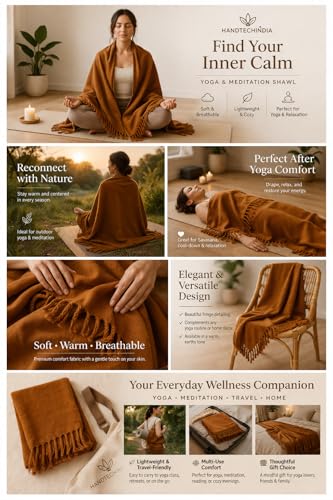 HANDTECHINIDA Tibetan Woolen shawl for Meditation Yoga Travel Champagne Nursing Pashmina Kashmiri Plus size Prayer Wrap - color: Shawl-2