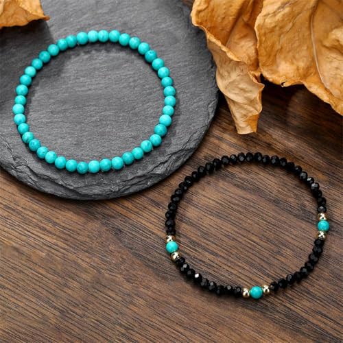 Puka Shell Bracelet for Men Wooden Bracelets Turquoise Stack Beaded Minimalist Trendy Jewelry for Friend Gift - style: 2pcs-Turquoise