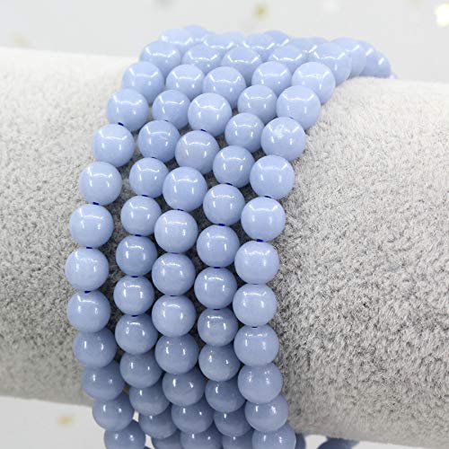 Keleny Natural Gemtone 6mm Round Beads Crystal Adjustable Braided Macrame Tassels Bracelets Unisex - color: Blue Angelite