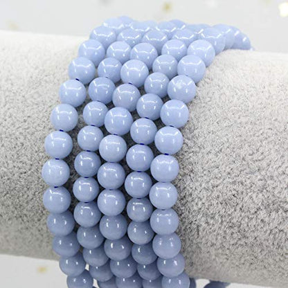 Keleny Natural Gemtone 6mm Round Beads Crystal Adjustable Braided Macrame Tassels Bracelets Unisex - color: Blue Angelite