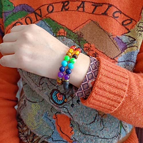 GelConnie Lava Rock Chakra Bracelet 7 Chakra 8mm Natural Stone Healing Bracelet Stress Relief Yoga Beads Anxiety Bracelet Aromatherapy Essential Oil Diffuser Bracelet Bangle - color: AB-Lava Rock&Tiger Eye