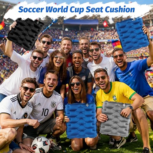 HiiPeak Inflatable Soccer World Cup Seat Cushion, Lightweight Compact Stadium Seat Pad Camping Air Seat Cushion for Gym Football Themed Party Airplane Travel Backpacking Hiking Office Car(Blue) - color: Blue