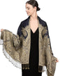 Achillea Reversible Paisley Pashmina Rave Scarf – Exotic Indian Shawls and Wraps for Evening Dresses, Festivals, All Seasons - color: Big Paisley Navy