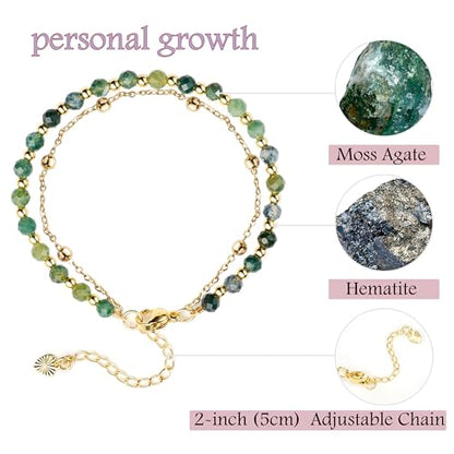 Farfume Crystal Bracelet Beaded Bracelets 4mm Natural Stone Beads Gemstone Handmade Jewelry Gift for Women - color: Moss Agate-personal growth