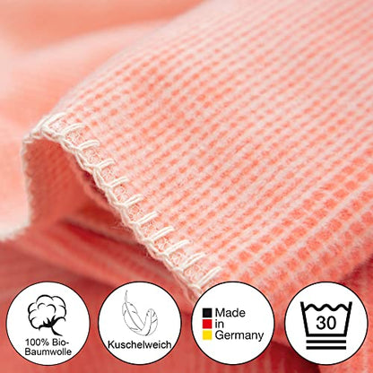 IBENA Salerno 100% Organic Cotton Cuddly Soft Jacquard Woven Ombre Throw Blanket (Salmon) - color: Orange