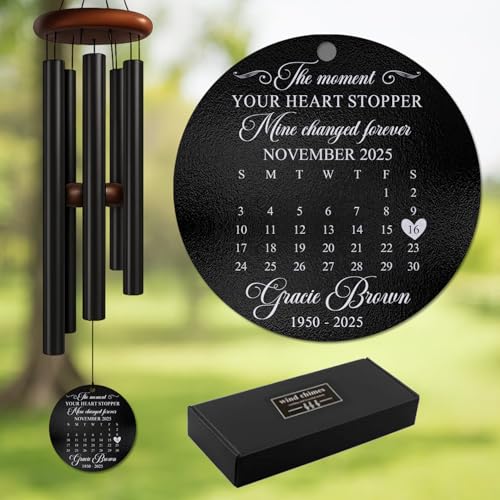 Personalized Memorial Wind Chime – “The Moment Your Heart Stopped, Mine Changed Forever” Custom Calendar Design – Engraved Name, Date – Sympathy Gift for Loss of Loved One – Memorial Windchimes - size: DateMemorialWC 1