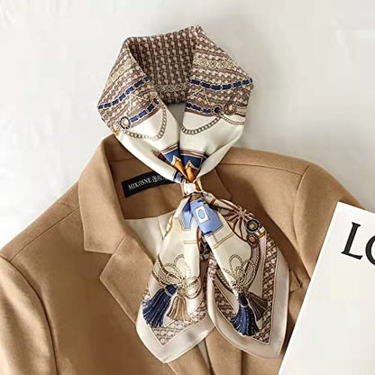 ANDANTINO 100% Mulberry Silk Square Scarf for Hair-25.6" X25.6'' Women Men Natural Silk Neckerchief Digital Printed Headscarf - color: Carriage-tan