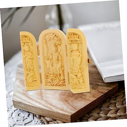ABOOFAN Wood Buddha Statue Yellow Birch Carving 3-Compartment Box Small Buddha Figurine for Zen Decor Home and Office Decoration