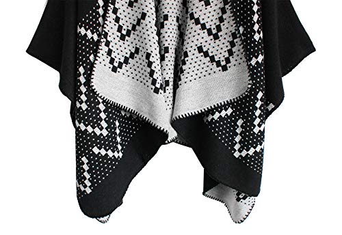 Urban CoCo Women's Color Block Shawl Wrap Open Front Poncho Cape - color: Series 26-black