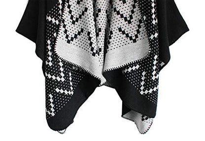 Urban CoCo Women's Color Block Shawl Wrap Open Front Poncho Cape - color: Series 26-black