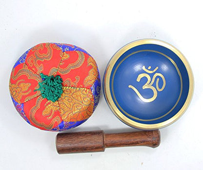 DharmaObjects Tibetan Relaxing Om Singing Bowl/Cushion/Mallet (Blue) - color: Blue, size: Small
