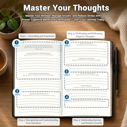 Guided Anxiety Journal for Women & Men – Cognitive Behavioral Therapy (CBT) Journal with Mindfulness Prompts, Anti-Anxiety Techniques, Overthinking & Brain Dump Journals – A Thoughtful Gift for Mental Health & Wellness - color: Black