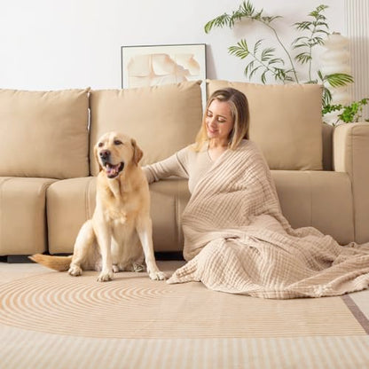 CottCare Cotton Throw Blanket,Large Size 59"x70",Gifts for Women,100% 6 Layer Muslin for Couch Breathable Gauze,All Season Soft and Lightweight Pre-Washed (Light Tan)