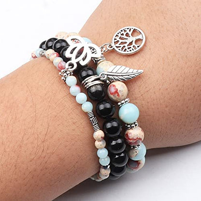 Tree of Life Yoga Healing Stone Bracelets,Multilayer Lotus Chakra Stone Reiki Bracelet Sets,Anxiety Crystal Natural Stone,for Women Stress Relief - style: Shoushan Stone+golden obsidian