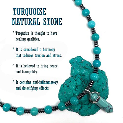 Healing Stress Anxiety Meditation Grounding Energy Gemstone Necklace Series - color: Healing Gemstone Necklace Series-Natural Turquoise -8 mm 18 inch- Stone