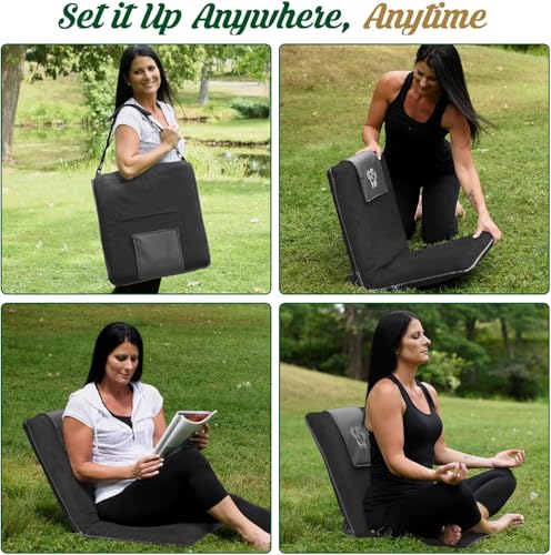Japanese Meditation Floor Chair with Back Support for Adults - Premium Meditation Chair with Adjustable & Foldable Back for Seating, Yoga & Gaming — Folding Backjack Chairs with Backrest for Adults