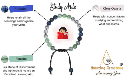 Amazing Gemstone Bracelet for Studying and Concentrating Manifestation - Sodalite Fluorite Clear Quartz Set for Men Women Healing Calming Anxiety Stress Relief Gifts Pulseras Para Hombres Mujer - color: Study Aids