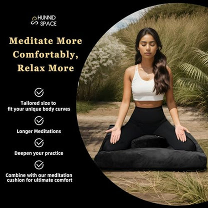 Meditation Cushion Set Zafu & Zabuton – Buckwheat Hull & Memory Foam, Adjustable Floor Pillow for Yoga, Meditation & Sitting, Removable Velvet Cover (Classic Black)
