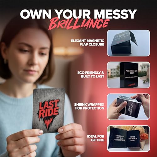 Last Ride Affirmation Cards — 55 Daily Positive Affirmations for Women & Men | Confidence, Motivation & Mindset Deck | Self Care Gifts for Friends, Family and Yourself