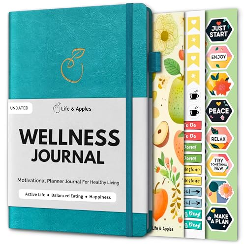 Life & Apples Wellness Journal Planner – Food Log, Fitness Tracker, Habit Tracker, Weight Loss Journal for Diet Tracking and Health Goals, Undated, Size A5 Aquamarine - color: Aquamarine