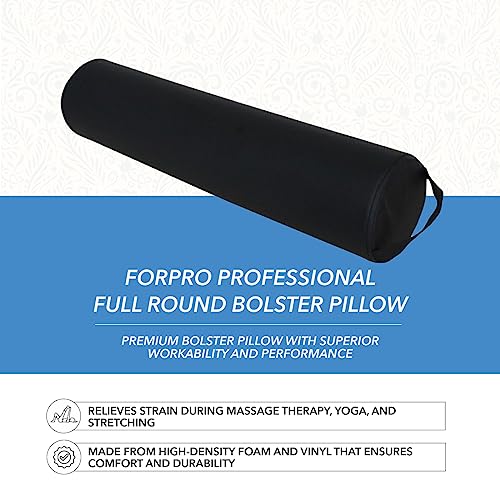 ForPro Full Round Bolster Pillow, Black, Oil and Stain-Resistant, for Massage and Yoga, 6” R x 26” L - color: Black