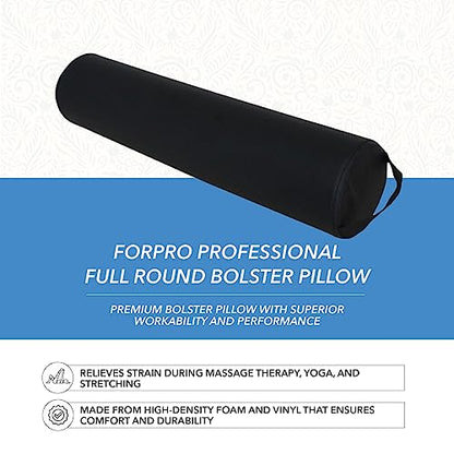 ForPro Full Round Bolster Pillow, Black, Oil and Stain-Resistant, for Massage and Yoga, 6” R x 26” L - color: Black