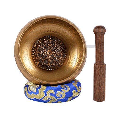 Royal Kurta Meditation Tibetan Singing Bowl with Special Etching and ethnic case. For Relaxation, Healing & Mindfulness -GOLD MAND3-2 (B19), SINGING-NEW-380