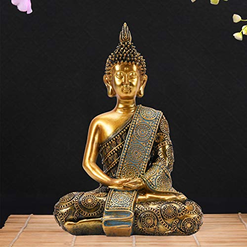 Nacome Meditating Seated Thai Buddha Statue Praying Collectibles Figurines,Zen Garden Buddha Sculpture-Indoor/Outdoor Decor for Home,Porch Yard Art Decoration,polyresin,Gold Buddah,Gift - color: Gold Thai