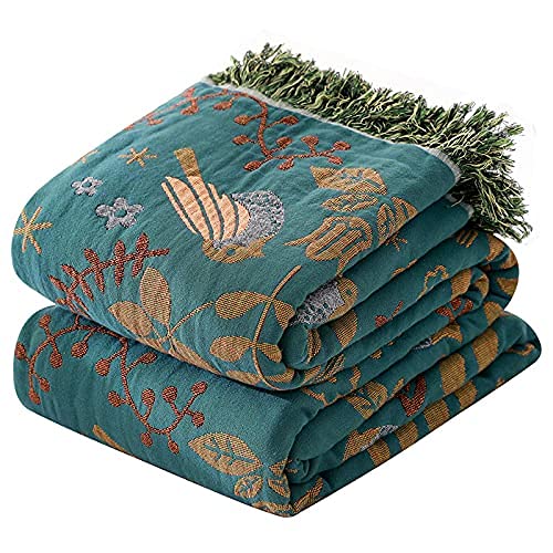 Versatile Cotton Summer Throw Blanket,80"x90" Soft Breathable Boho Quilt,4-Layer Gauze Woven Muslin Blanket,Perfect for Beds,Couches,Chairs,Vintage Decor,Unique Bird & Flower Pattern - color: Animal Spring Bird, size: 80"x90"