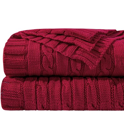 NTBAY 100% Pure Cotton Cable Knit Throw Blanket, Super Soft Warm 51x67 Knitted Throw Blanket for Couch, Sofa, Chair, Bed - Extra Cozy, Machine Washable, Comfortable Home Decor, Red - color: Red, size: Throw(51"x67")