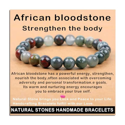 AD Beads Handmade Gemstone Stretch Elastic Bracelet Crystal Healing Reiki Nature's Beauty and Spiritual Essence Unisex - color: African Bloodstone (Strengthen the Body), size: 8mm