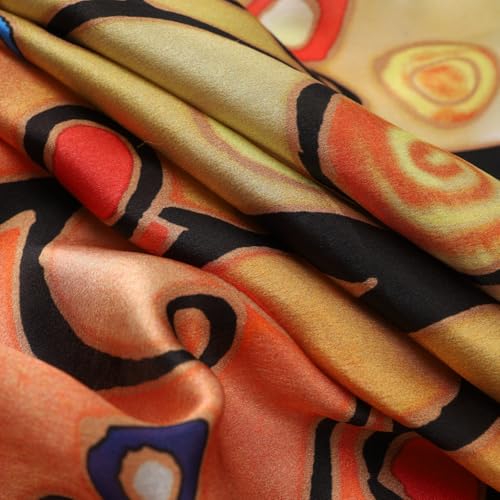 JWSilk Long Charmeuse Silk Scarf Classic Art Print - color: Tree of Life By Gustav Klimt