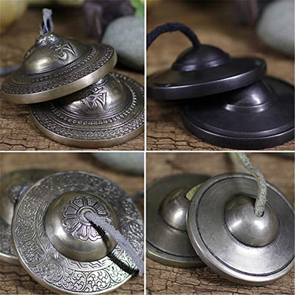 Tibetan Tingsha Bell Set - Tibetan Cymbals - for Sound Healing, Yoga, Meditation, and Mindfulness,Handmade in Nepal,Made of Bronze,Plain Pattern,Black Color，7.7cm/3.0 inch - color: 11-Bronze-Plain-7.5cm
