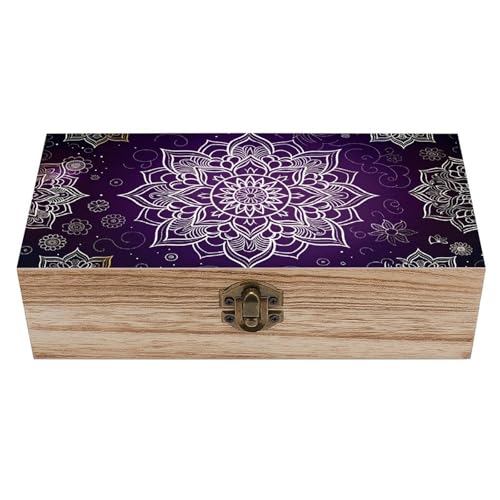Floral Mandala Boho Wooden Storage Box (7.9" X 3.9" X 2.3"),Vintage Wooden Jewelry Box with Hinged Lid Natural Wood Keepsake Storage Boxes, Decorative Rustic Organizer for Home Decor Crafts Rings Gift - color: Floral Mandala Boho