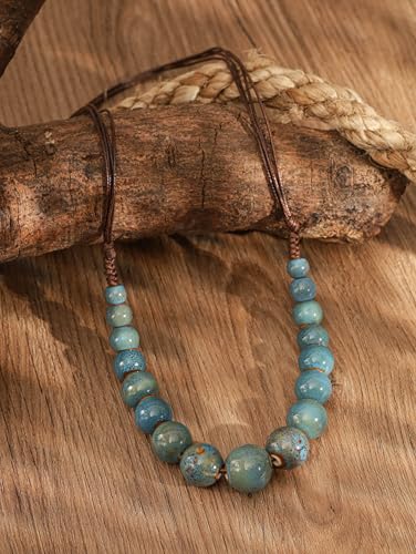 MINACHI Hippie Boho Colorful Ceramic Round Beads Strand Necklace, Bohemian Fashion Statement Jewelry Gift for Women - color: S03