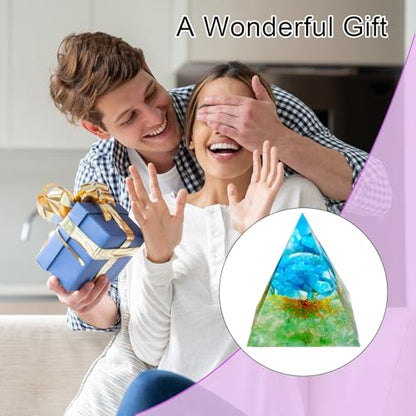 Tree of Life Orgone Pyramid,Natural Green Strawberry&Apatite Orgonite Healing Crystals Pyramid,Crystal Stone Positive Reiki Energy Generator Collection Wealth Lucky Meditation Tool(6cm) - color: Blue Green