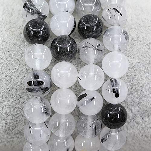 Keleny Gem Semi Precious Gemstones 8mm Round Beads Crystal Stretch Bracelets 7 Inch Unisex - color: Black Rutilated Quartzite