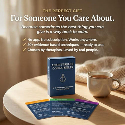 Anxiety Relief Coping Skills Cards — 55 Evidence-Based Techniques for Fast-Acting Relief | DBT, CBT & Grounding Tools for Anxiety, Stress & Overwhelm.