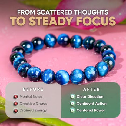 Conscious Items Spiritual Bracelets for Women & Men, Healing Crystal Bracelet with Natural Stones for Meditation, Chakra Alignment & Inner Transformation - style: Hawk's Focus