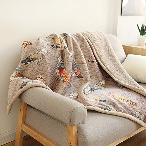 Flannel Sherpa Throw 80'' x 60''- Cute Colorful Owl Design Soft Plush Flannel Blanket Throws for Bed/Couch/Sofa/Office/Camping - color: A-colorful Owl, size: 60''x80''