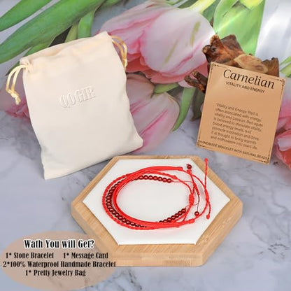 QOGIR Handmade Healing Bracelet,6mm Natural Gem Stone Bracelet rope bracelet - color: Carnelian( Vitality and Energy), size: 4mm