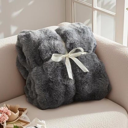 Amélie Home Faux Fur Throw Blanket, Ultra Soft Fuzzy Plush Bubble Blanket for Couch, Bed & Living Room, 60"x80", Cationic Wolf Gray - color: Heather Grey, size: 60" x 80"