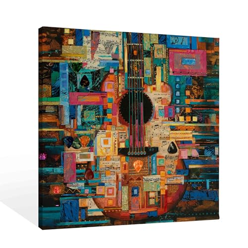 SiuSue Vibrant Abstract Guitar Music Musical Instrument Canvas Wall Art Poster Prints Artwork Pictures Framed for Music Studio Home Bedroom Living Room, 12x12 Inch - color: Guitar-2