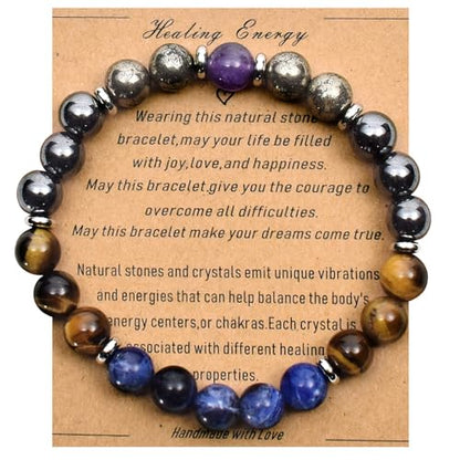 Strong Healing Crystal Bracelet 8MM Genuine Stone Bracelet Lucky Beaded Bracelet Chakra Bracelet 6.5 inch Positive Energy Inspirational Gifts for Women Mom - style: Focus Willpower
