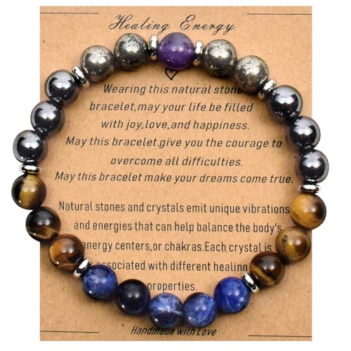 Strong Healing Crystal Bracelet 8MM Genuine Stone Bracelet Lucky Beaded Bracelet Chakra Bracelet 6.5 inch Positive Energy Inspirational Gifts for Women Mom - style: Focus Willpower