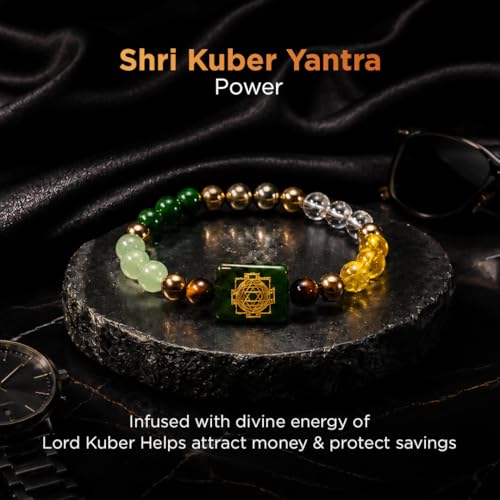 Natural Healing Dhan Yog Bracelets For Men & Women Certified Gemstone 8mm Beads for Money Magnet & Wealth Attraction, Prosperity, Success, Protection, Luck, Stress Relief & Emotional Balance DhanYog Bracelet - color: Kuber Dhanyog