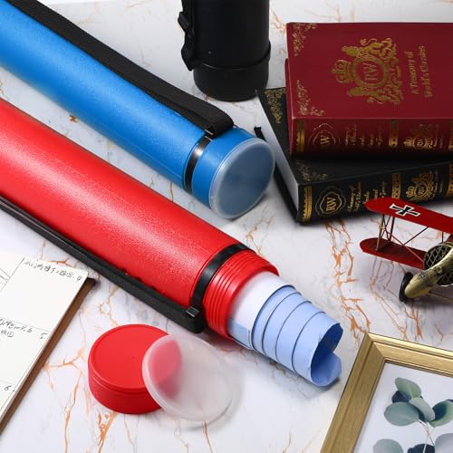 Yahenda 6 Pcs Expandable Blueprint Tubes Bulk Expand from 24" to 40" Poster Tube with Strap Storage Tubes with Cap Portable Round Carrying Case for Documents Blueprints Drawings Art(Red, Blue, Black) - color: Red, Blue, Black