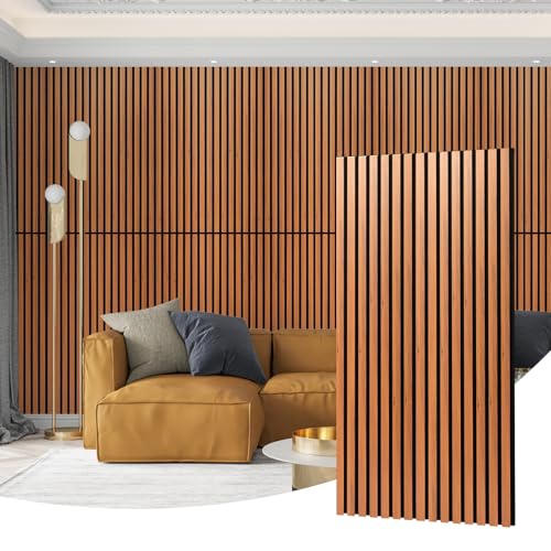 AMZDEPOT Wood Slat Wall Panel, 48.03 x 23.82 x 0.83 Inch Wood Panels for Wall, 3D Soundproof Wall Panels, Large Acoustic Panels for Interior Ceiling and Wall Decor Noise Reduction, 2 Pack, Red Oak - color: Thick Red Oak