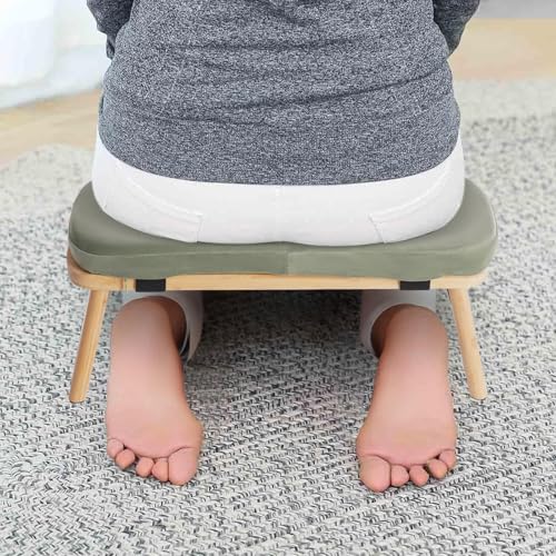 Foldable Meditation Stool with Cushion, Bamboo Yoga Bench with 5° Tilt, Ergonomic, Portable & Sturdy, Supports 397 lbs, Removable Velvet Cover, Seiza, Floor & Prayer Seat, Easy Clean (Green) - color: Green