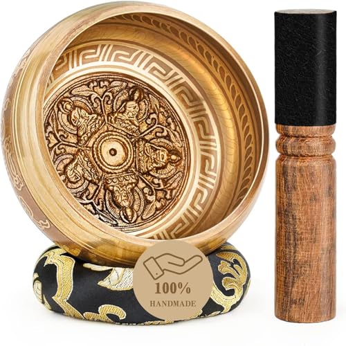 Tibetan Singing Bowls, Authentic Meditation Sound Bowls Handcrafted in Nepal for Yoga, Chakra Healing, Mindfulness, Self Care Spiritual Gifts for Women - color: Black